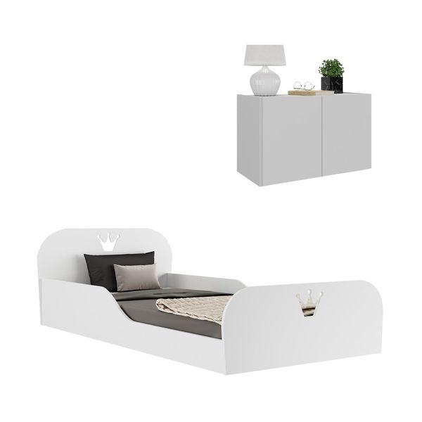 Cama Infantil Montessoriana com Colchão Incluso e Mesa de Cabeceira 2 Portas Multimóveis MP4195 Branca