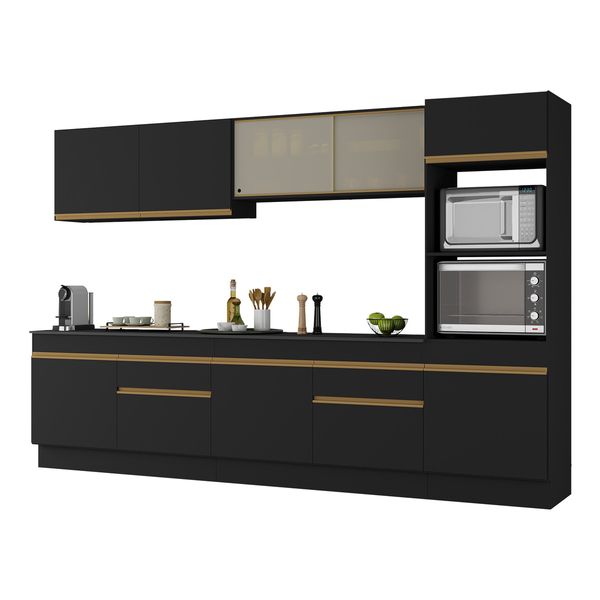 Armário de Cozinha Completa 5 peças com Rodapé MP2175 Made Multimóveis Preto/Dourado