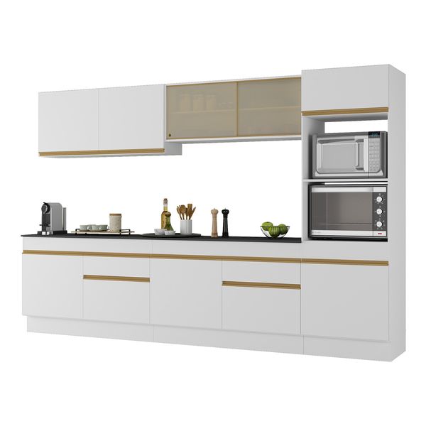 Armário de Cozinha Completa 5 peças com Rodapé MP2175 Made Multimóveis Branco/Dourado