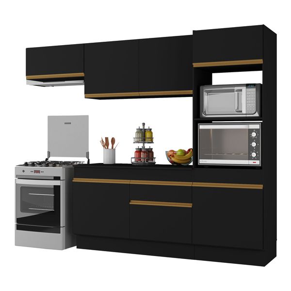 Armário de Cozinha Compacta 4 peças com Rodapé MP2176 Made Multimóveis Preto/Dourado