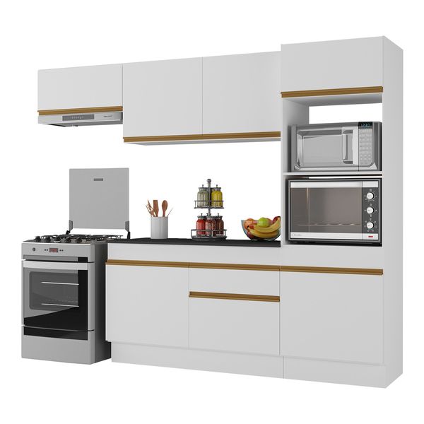 Armário de Cozinha Compacta 4 peças com Rodapé MP2176 Made Multimóveis Branco/Dourado