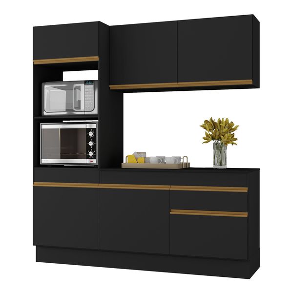 Armário de Cozinha Compacta 3 peças com Rodapé MP2177 Made Multimóveis Preto/Dourado