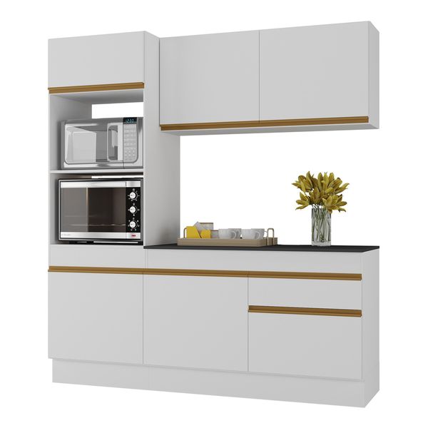 Armário de Cozinha Compacta 3 peças com Rodapé MP2177 Made Multimóveis Branco/Dourado