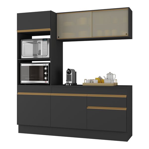 Armário de Cozinha Compacta 3 peças com Rodapé MP2178 Made Multimóveis Preto/Dourado