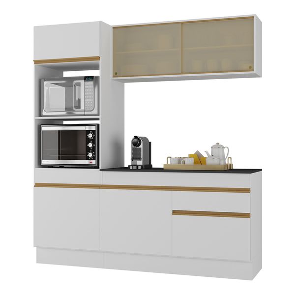 Armário de Cozinha Compacta 3 peças com Rodapé MP2178 Made Multimóveis Branco/Dourado