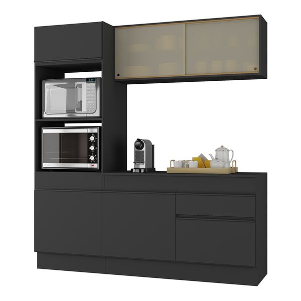Armário de Cozinha Compacta 3 peças com Rodapé MP2178 Made Multimóveis Preto