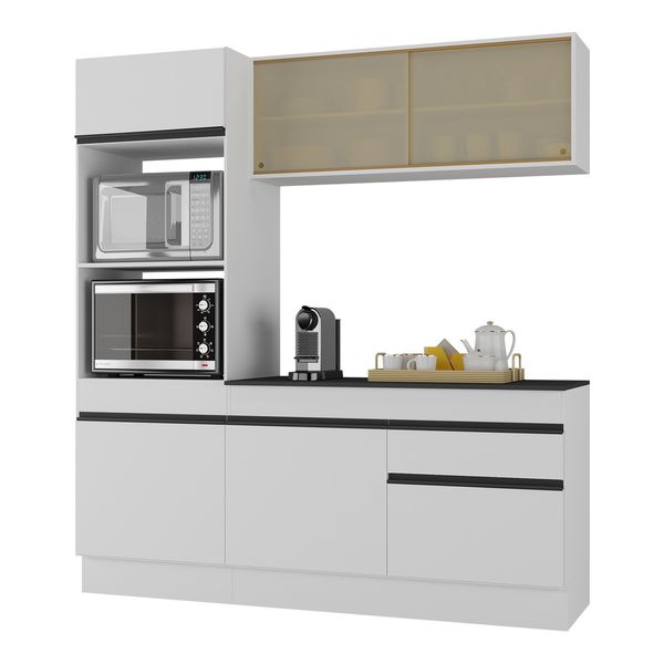 Armário de Cozinha Compacta 3 peças com Rodapé MP2178 Made Multimóveis Branco/Preto