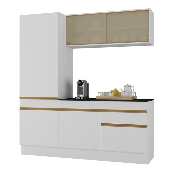 Armário de Cozinha Compacta 3 peças com Rodapé MP2179 Made Multimóveis Branco/Dourado