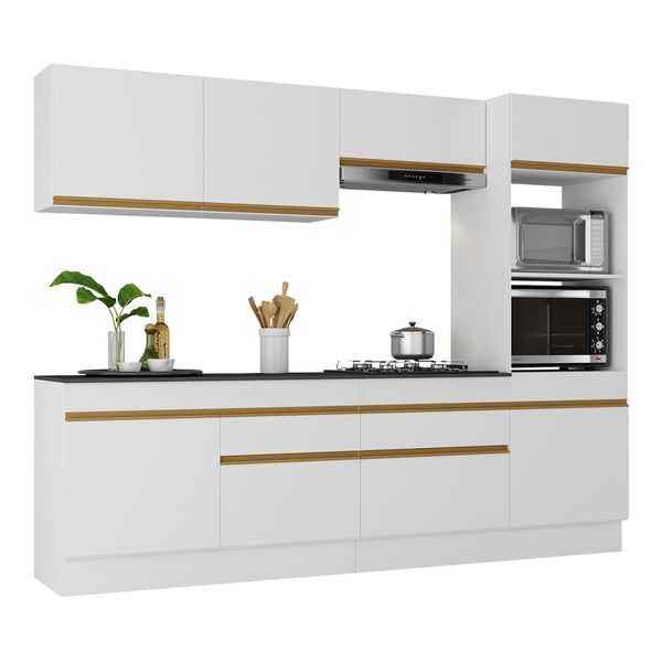 Armário de Cozinha Completa 5 peças com Rodapé MP2180 Made Multimóveis Branco/Dourado