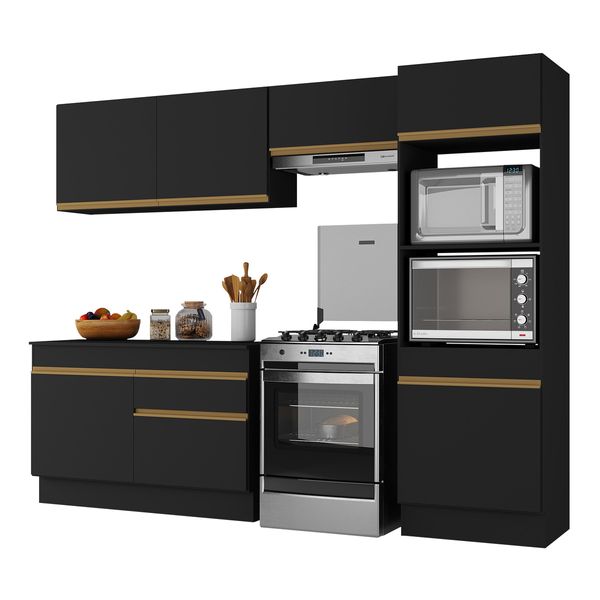 Armário de Cozinha Compacta 4 peças com Rodapé MP2193 Made Multimóveis Preto/Dourado