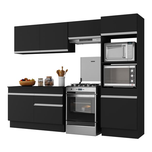 Armário de Cozinha Compacta 4 peças com Rodapé MP2193 Made Multimóveis Preto/Branco