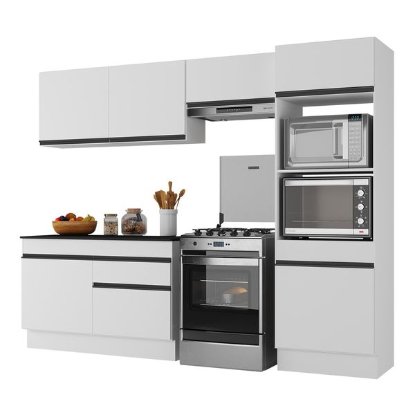 Armário de Cozinha Compacta 4 peças com Rodapé MP2193 Made Multimóveis Branco/Preto