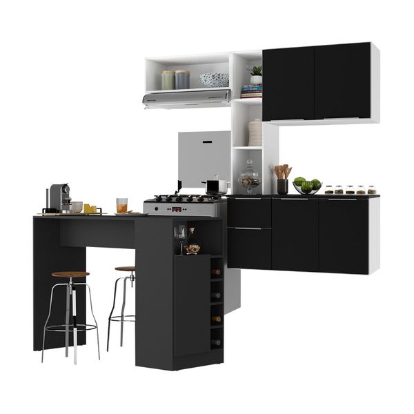 Armário de Cozinha Compacta com Bancada Americana Sofia Multimóveis MP2196 Branco/Preto