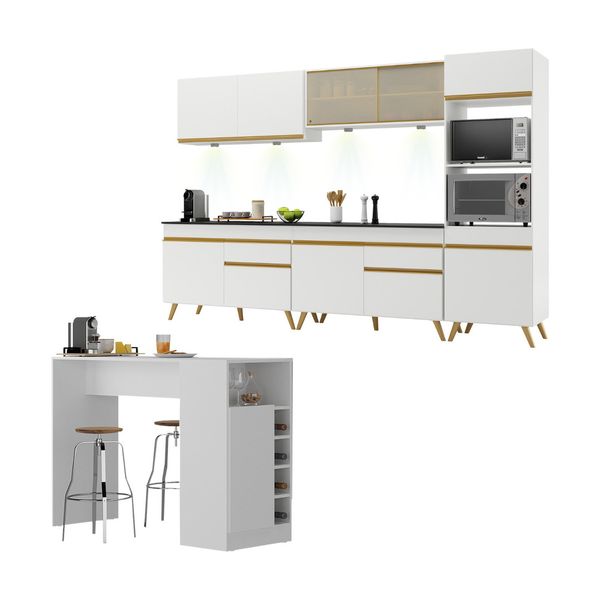 Armário de Cozinha Completa com Bancada Americana Veneza Multimóveis MP2199 Branco/Dourado