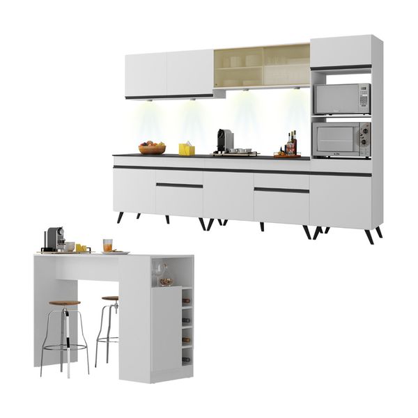 Armário de Cozinha Completa com Bancada Americana Veneza Multimóveis MP2199 Branco/Preto