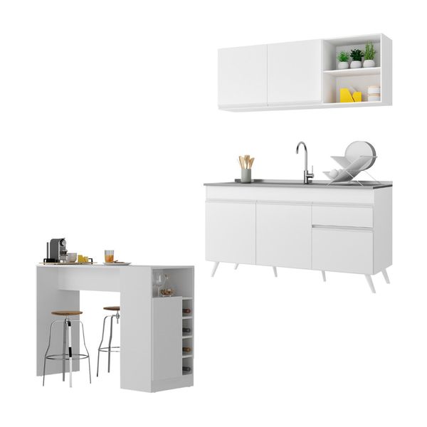 Armário de Cozinha Compacta com Bancada Americana Veneza Multimóveis MP2200 Branco