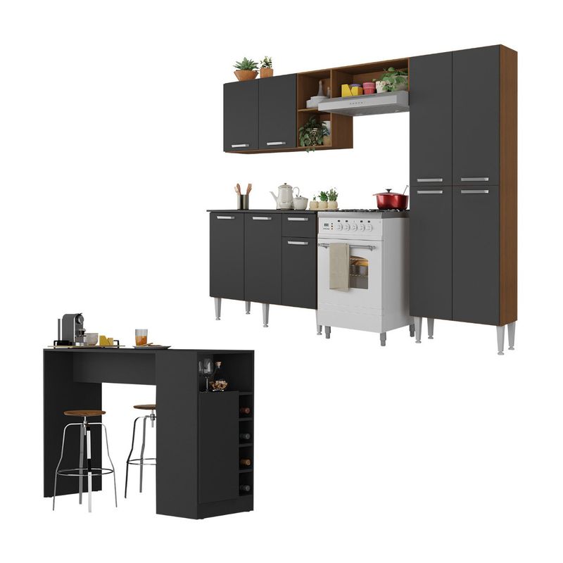 armario-de-cozinha-com-mesa-gourmet-pequim-multimoveis-mp2205-carvalho-avela-preto
