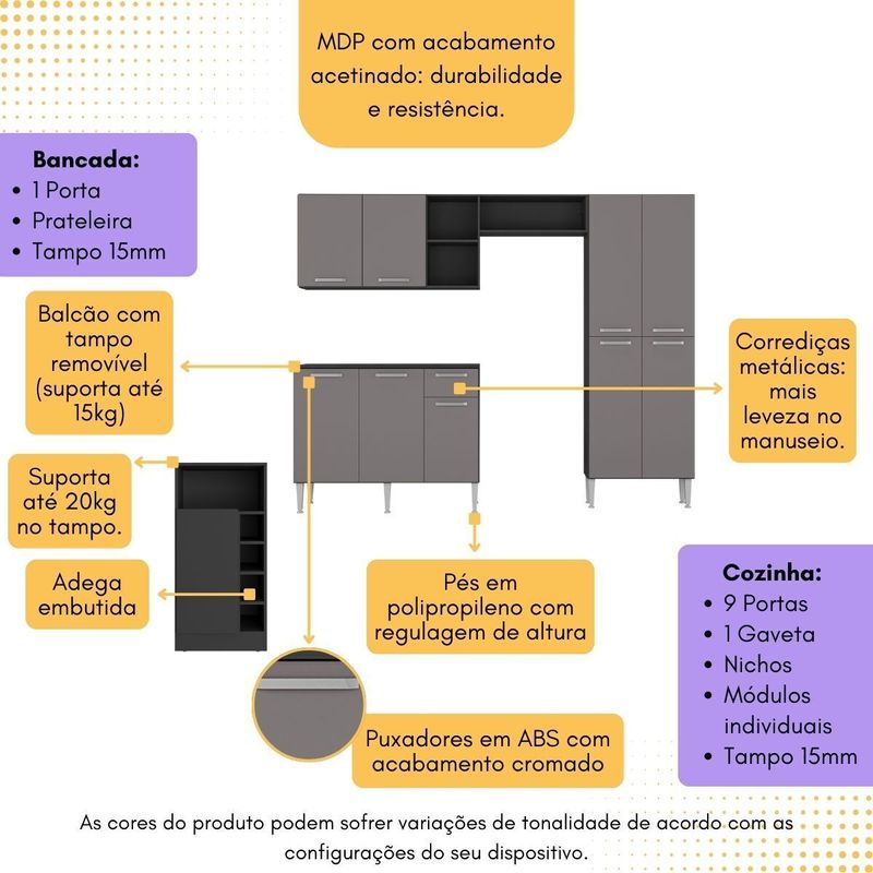 armario-de-cozinha-com-mesa-gourmet-pequim-multimoveis-mp2205-preto-lacca-fume