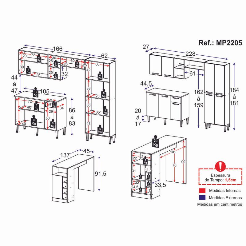 armario-de-cozinha-com-mesa-gourmet-pequim-multimoveis-mp2205-preto-lacca-fume