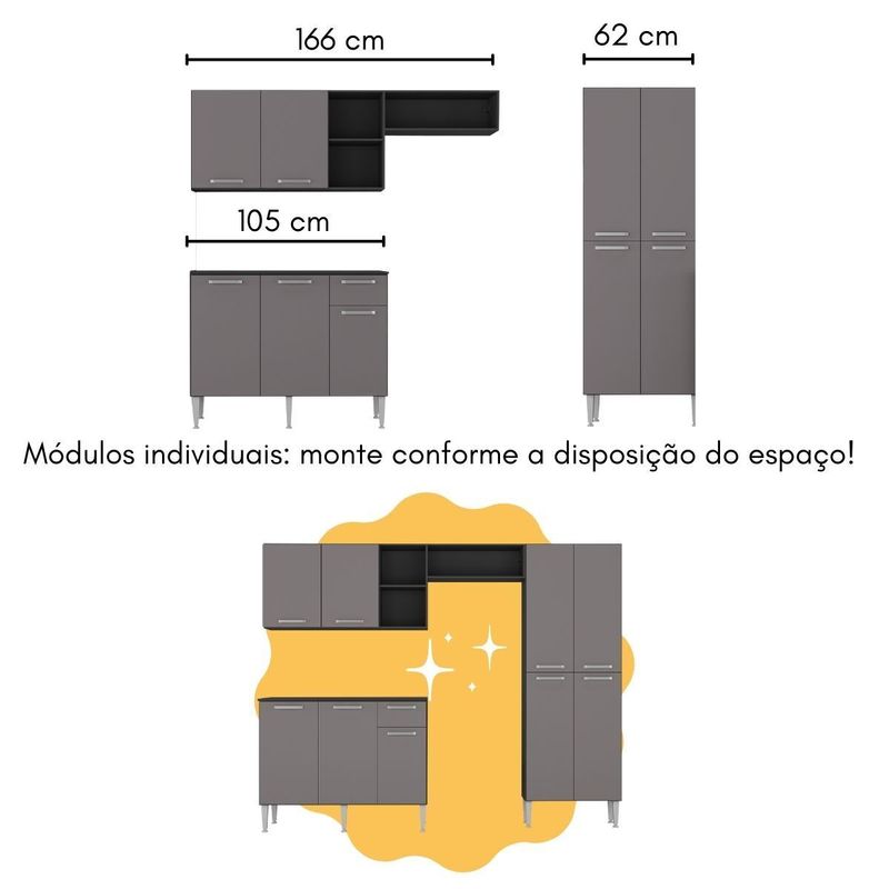 armario-de-cozinha-com-mesa-gourmet-pequim-multimoveis-mp2205-preto-lacca-fume