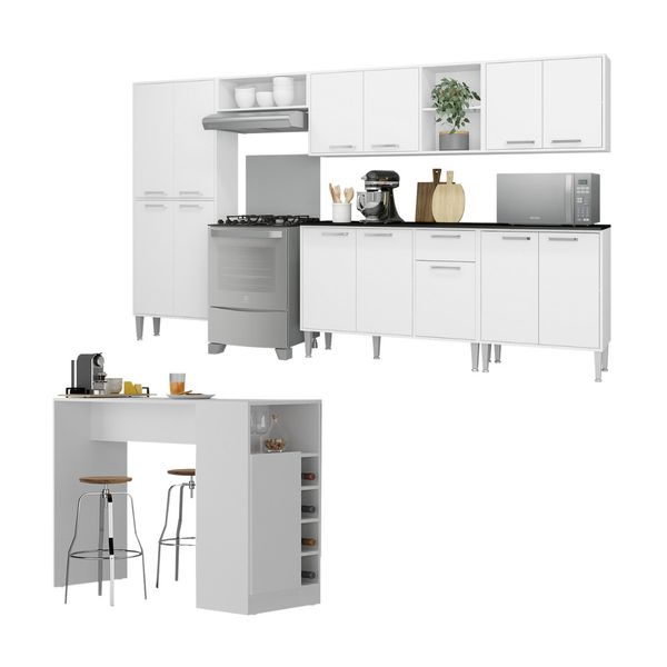 Armário de Cozinha Modulado com Bancada Americana Xangai Multimóveis MP2206 Branco