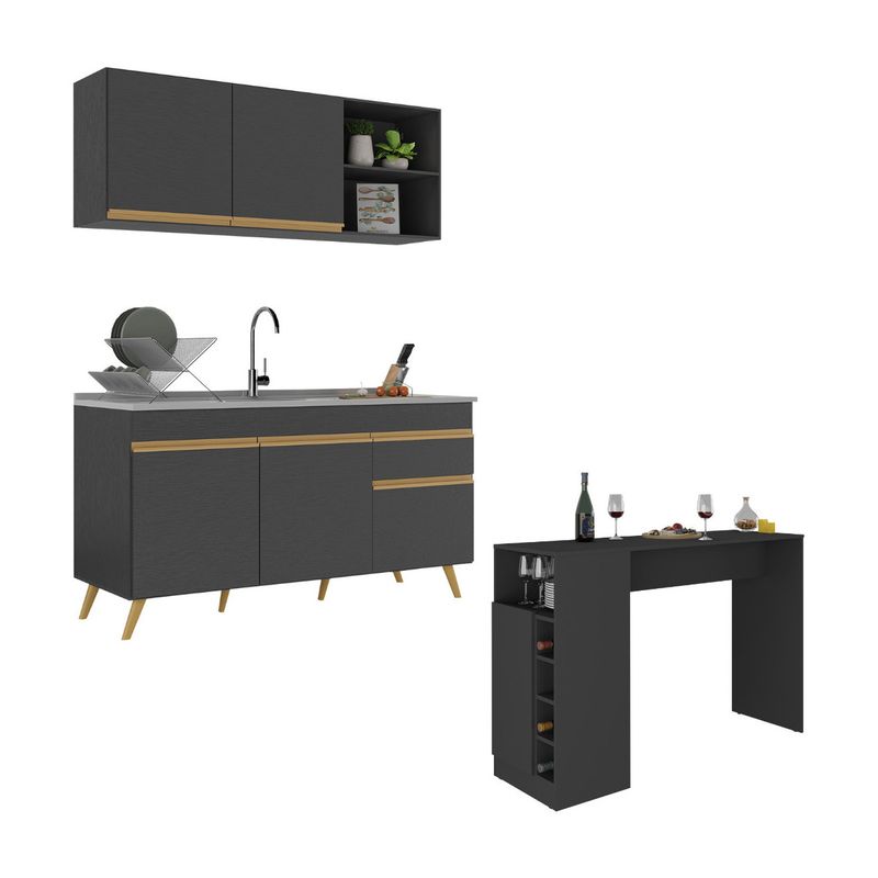 armario-de-cozinha-compacta-com-mesa-gourmet-veneza-multimoveis-mp2201-preto-dourado