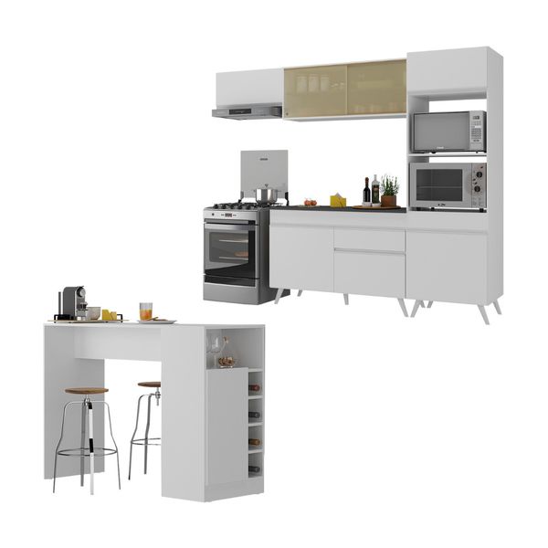 Cozinha Modulada com Bancada Americana Veneza Multimóveis MP2208 Branco