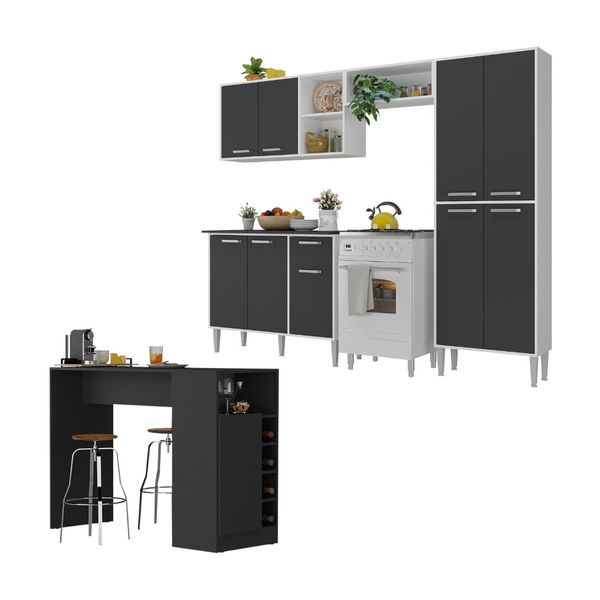 Armário de Cozinha com Bancada Americana Xangai Multimóveis MP2203 Branco/Preto