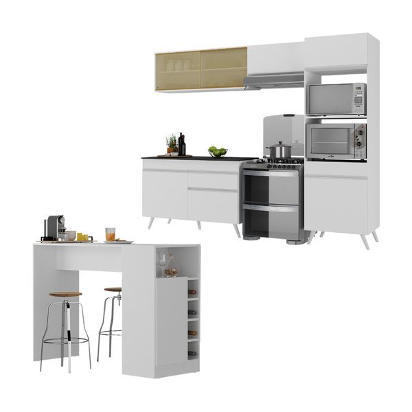 Armário de Cozinha Modulado com Bancada Americana Multimóveis MP2209 Branco