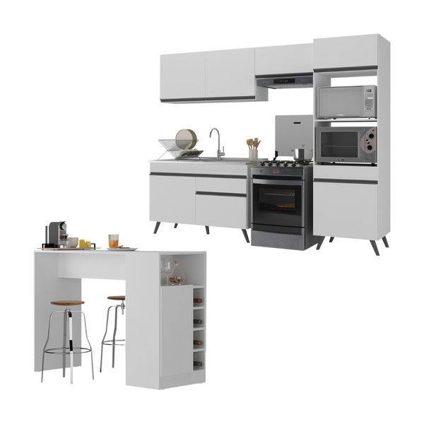 Armário de Cozinha Compacta com Mesa/Bancada Veneza Multimóveis MP2210 Branco/Preto