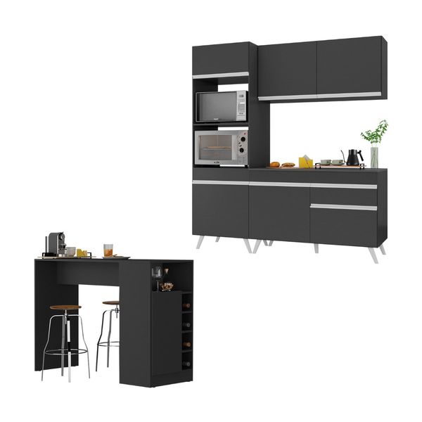 Cozinha Compacta com Bancada Americana/Mesa Veneza Multimóveis MP2211 Preto/Branco