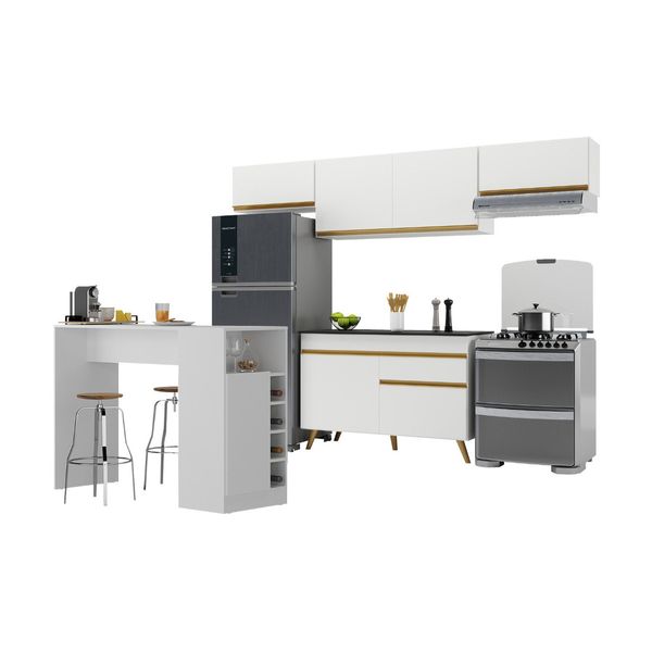 Armário de Cozinha Modulado com Bancada Veneza Multimóveis MP2212 Branco/Dourado