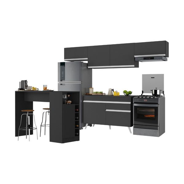 Armário de Cozinha Modulado com Bancada Veneza Multimóveis MP2212 Preto/Branco