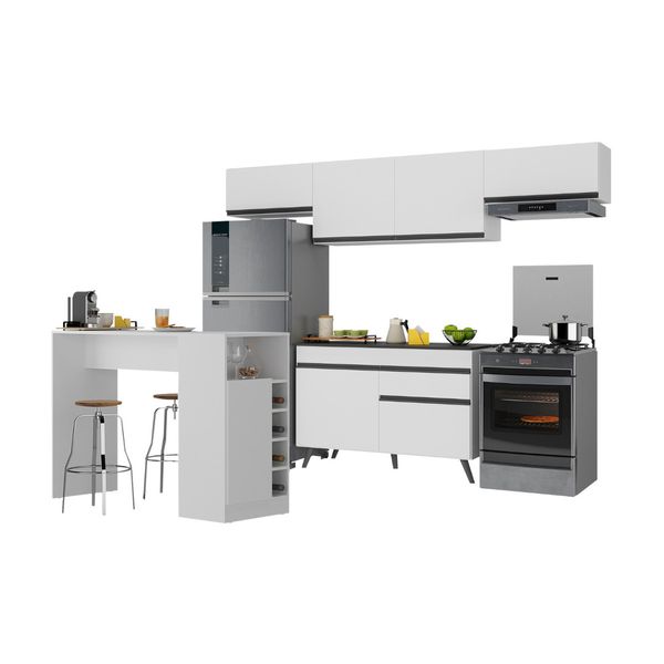 Armário de Cozinha Modulado com Bancada Veneza Multimóveis MP2212 Branco/Preto