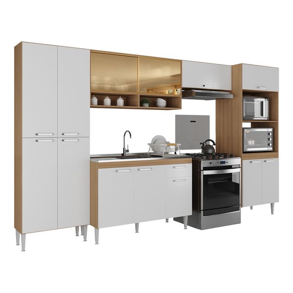 Armário de Cozinha Completa com Gabinete de Pia 5 Pçs Paris Multimóveis MP2221 Rustic/Branco