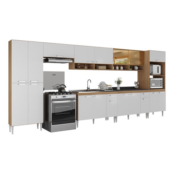 Cozinha Completa Modulada 7 Pçs com Armário e Balcão de Pia Paris Multimóveis MP2226 Rustic/Branco