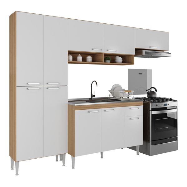 Armário de Cozinha Compacta com Armário e Balcão Paris Multimóveis MP2230 Rustic/Branco