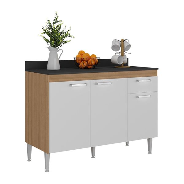 Balcão de Cozinha 120cm Gabinete para Pia Paris Multimóveis MP2233 Rustic/Branco