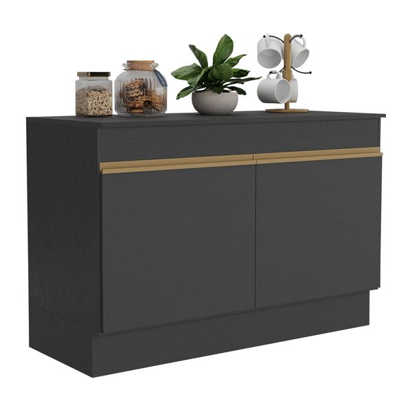 Balcão Cozinha Gabinete Pia 120cm 2 Portas com Rodapé Veneza Multimóveis MP2239 Preto/Dourado