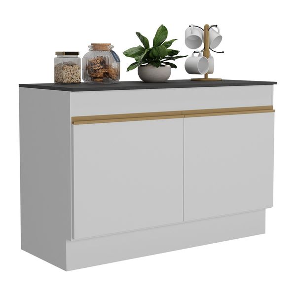 Balcão Cozinha Gabinete Pia 120cm 2 Portas com Rodapé Veneza Multimóveis MP2239 Branco/Dourado