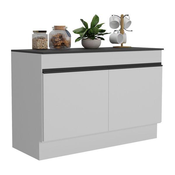 Balcão Cozinha Gabinete Pia 120cm 2 Portas com Rodapé Veneza Multimóveis MP2239 Branco/Preto