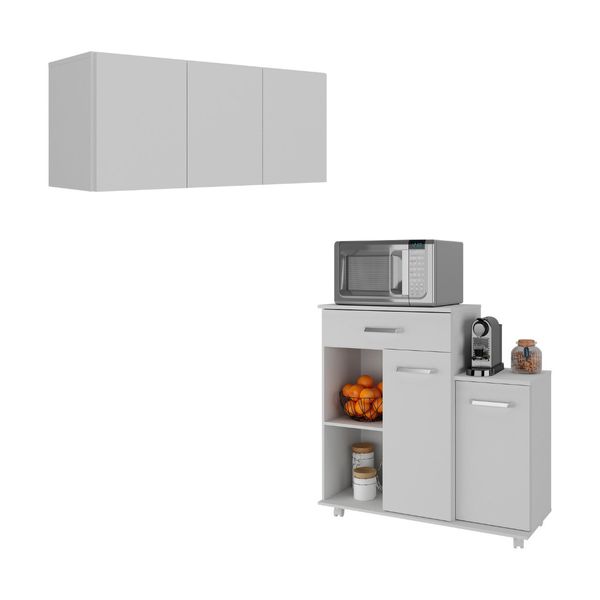 Kit Armário de Cozinha 3 Portas com Balcão Multiuso Multimóveis MP2234 Branco