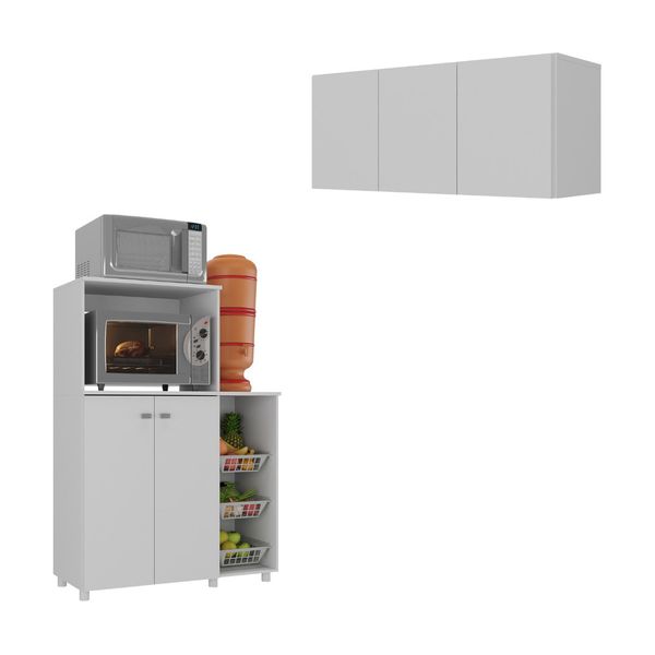 Kit Armário de Cozinha 3 Portas com Balcão Multiuso/Fruteira Multimóveis MP2235 Branco