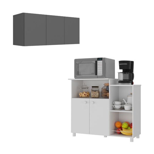 Kit Armário de Cozinha 3 Portas com Balcão Multiuso/Fruteira Multimóveis MP2237 Branco/Grafite