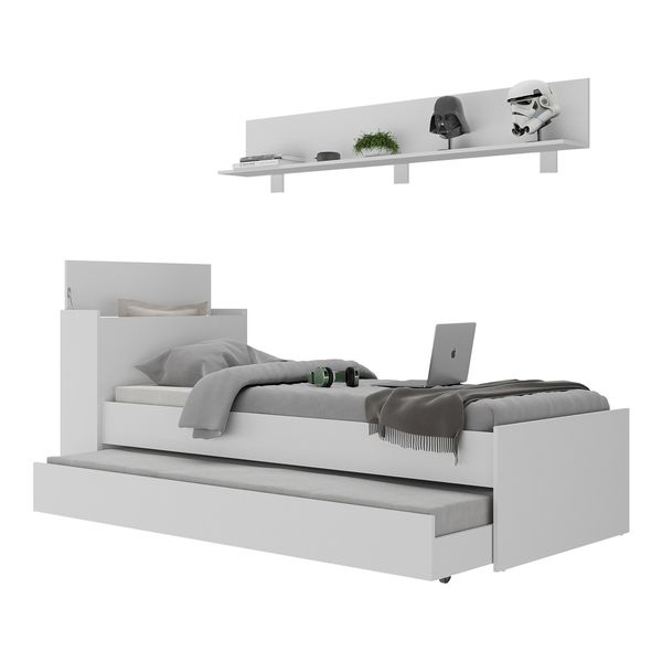 Conjunto Quarto Bicama com Colchão e Baú/Prateleira 175cm Multimóveis MP4220 Branco