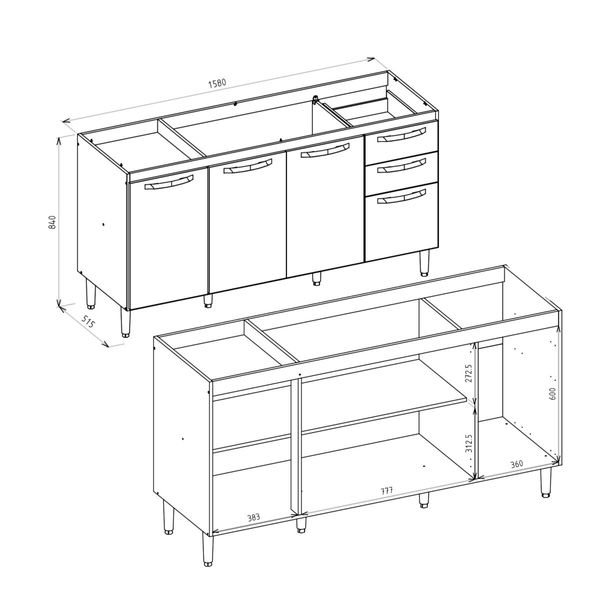 Balcão Cozinha Gabinete para Pia 158cm Multimóveis CR20260 Branco