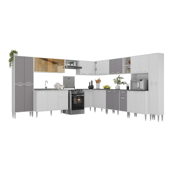 Armário de Cozinha Modulada 12 Pçs com Balcão de Pia Siena Multimóveis MP2240 Branco/Lacca Fumê