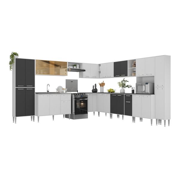 Armário de Cozinha Modulada 12 Pçs com Balcão de Pia Siena Multimóveis MP2240 Branco/Preto