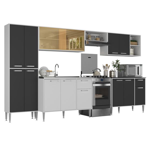 Armário de Cozinha Completa 6 Pçs com Balcão Gabiente Siena Multimóveis MP2243 Branco/Preto