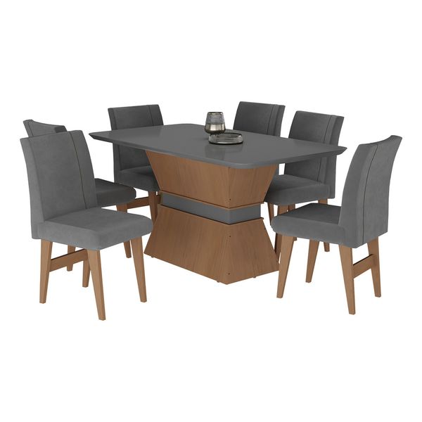 Conjunto Mesa de Jantar 160 cm com 6 cadeiras Oslo Multimóveis EX1010 Madeirado/Grafite